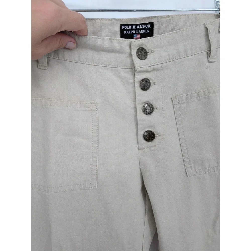 Polo Jeans Co Ralph Lauren Utility Pants Women 6 Tan Button Fly Crop Preppy